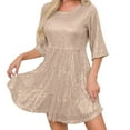 thumbnail image 5 of NXMZXB Sparkly Glitter Dress, Sequin Babydoll Summer Dress Loose Fit Casual Short Flowy Tiered Tunic Dress for Women Party Club Night Rose Gold S, 5 of 10