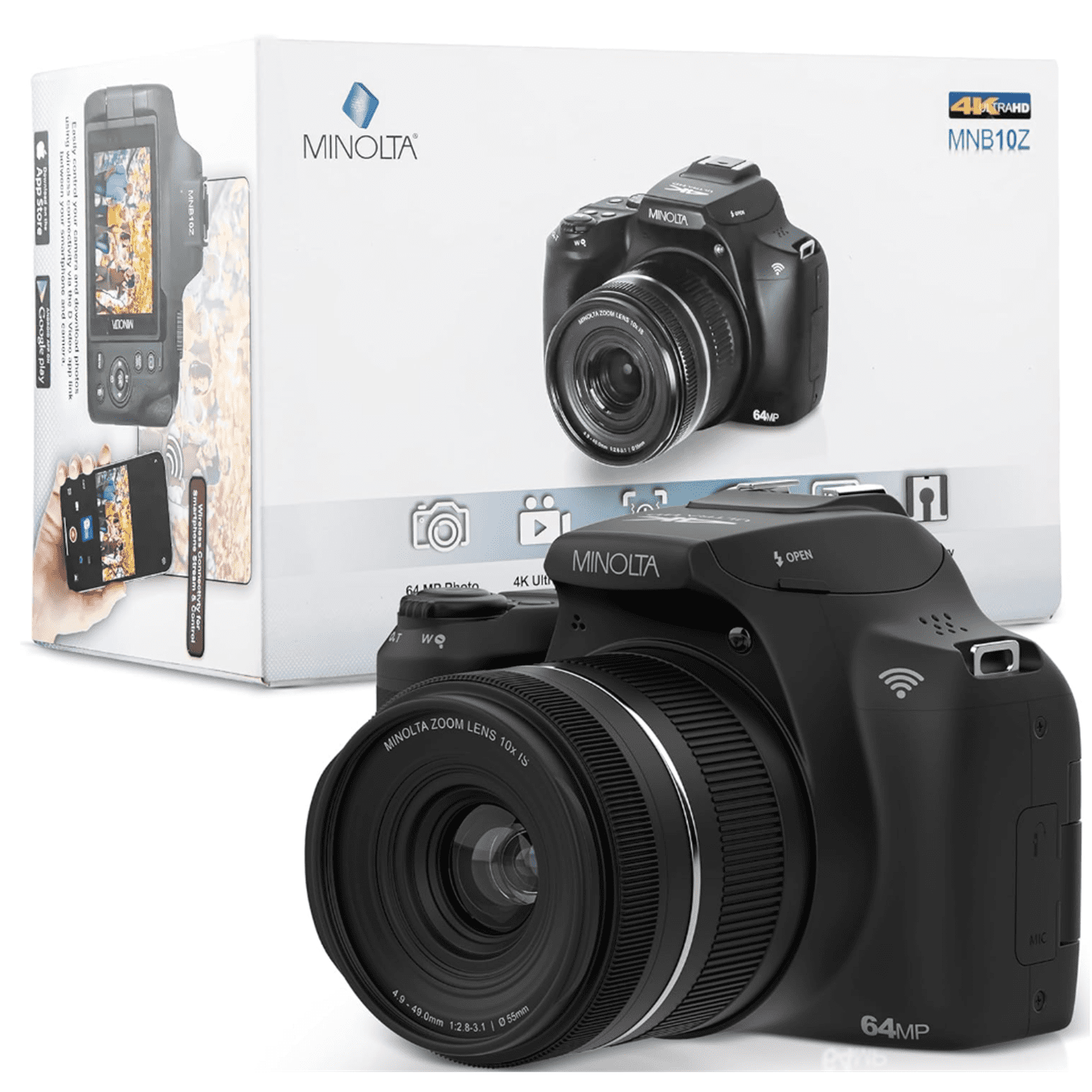 Minolta MNB10Z 64 MP / 4K Bridge Camera w/10x Optical Zoom (Black)