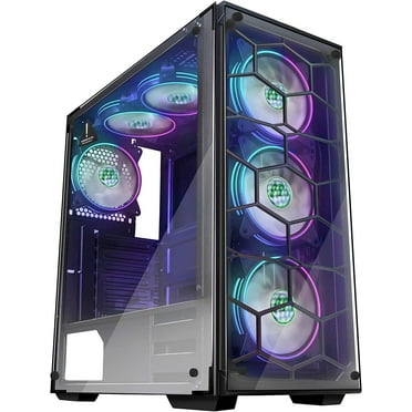 MUSETEX 6 ARGB Fans Honeycomb Airflow 2×USB 3.0 Mid Tower Case with 2 ...