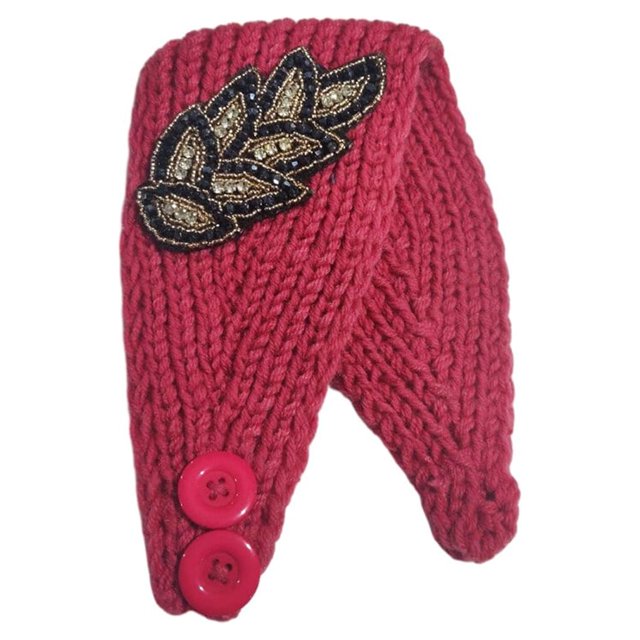 Crochet Headbands Winter Leaves Pattern with Hairband with Buttons. Rhinestones Elastic Head Protector Wide Warm Chunky Hair Accessories for Girls Peach