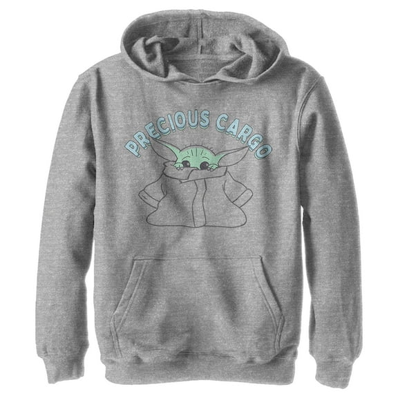 Boy's Star Wars: The Mandalorian The Child Precious Cargo  Pull Over Hoodie Athletic Heather Medium