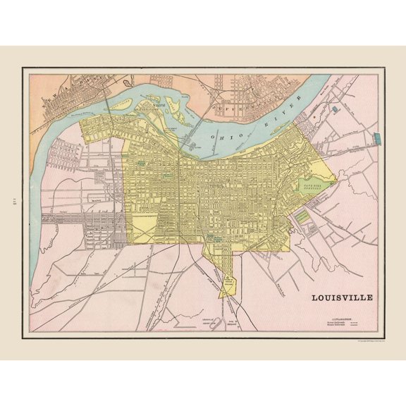 Historic City Map - Louisville  Kentucky - Cram 1892 - Vintage Wall Art