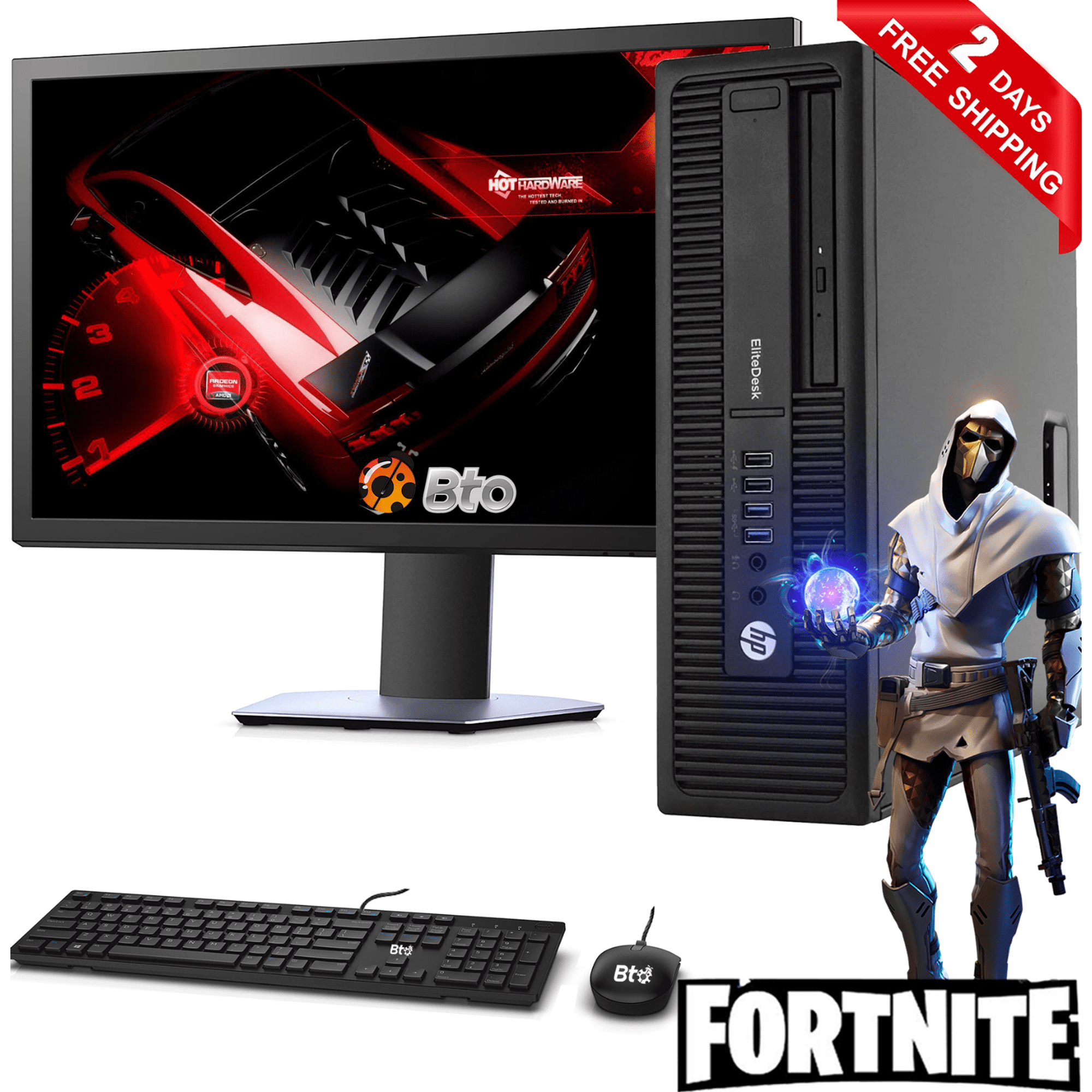 Gaming HP EliteDesk 800 G1 sff Computer Desktop PC, Intel Core i7 Processor, 8GB Ram, 1TB Hard Drive, 240GB SSD, AMD Radeon RX 550 Phoenix 4GB GDDR5, New 20 inch LCD, WiFi, Windows 10