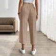 thumbnail image 6 of Hurxie Women's Linen Capri Pants Wide Leg with Drawstring Elastic Waist Casual Cropped Pant Khaki,L, 6 of 7