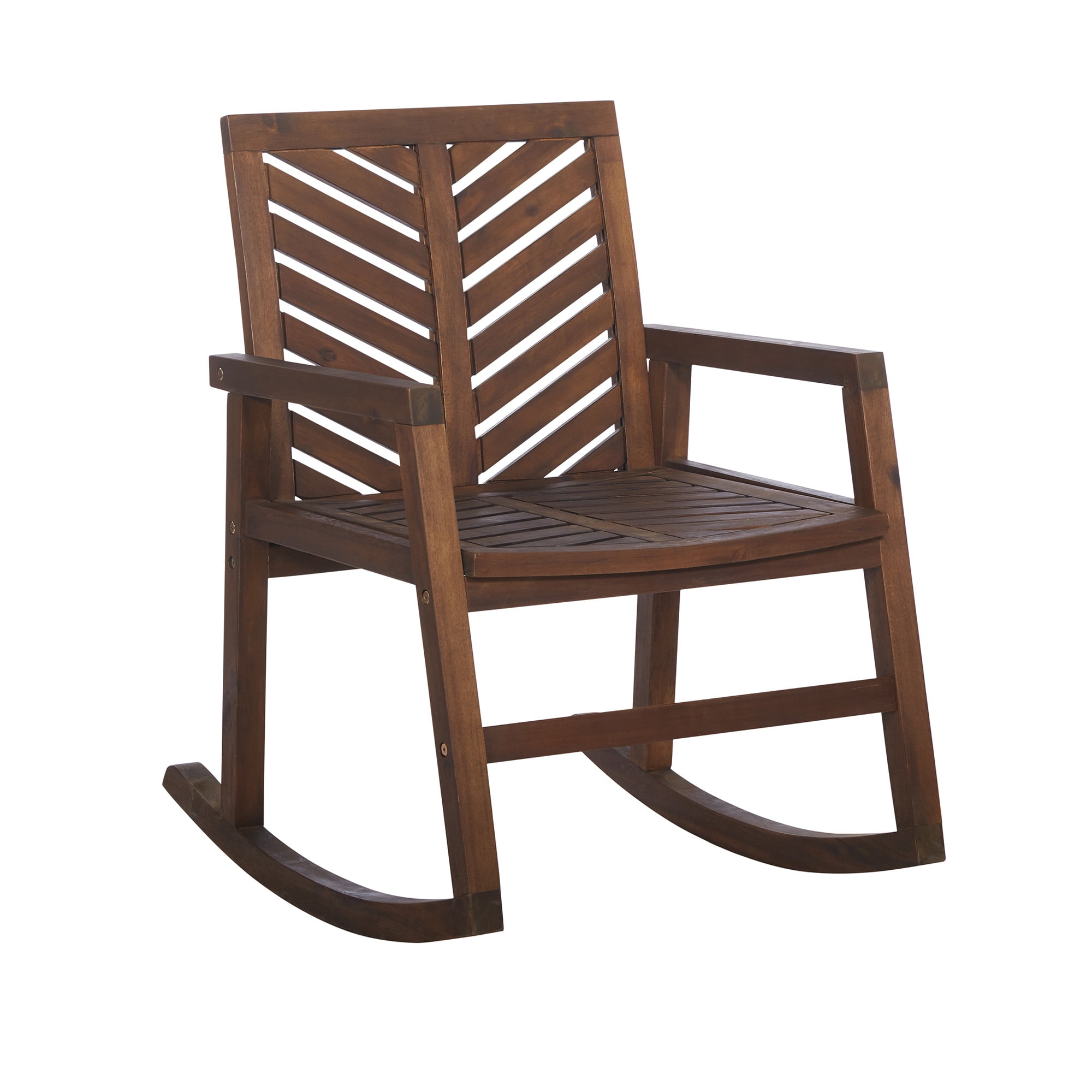 Walker Edison Outdoor Patio Chevron Rocking Chair, Dark Brown