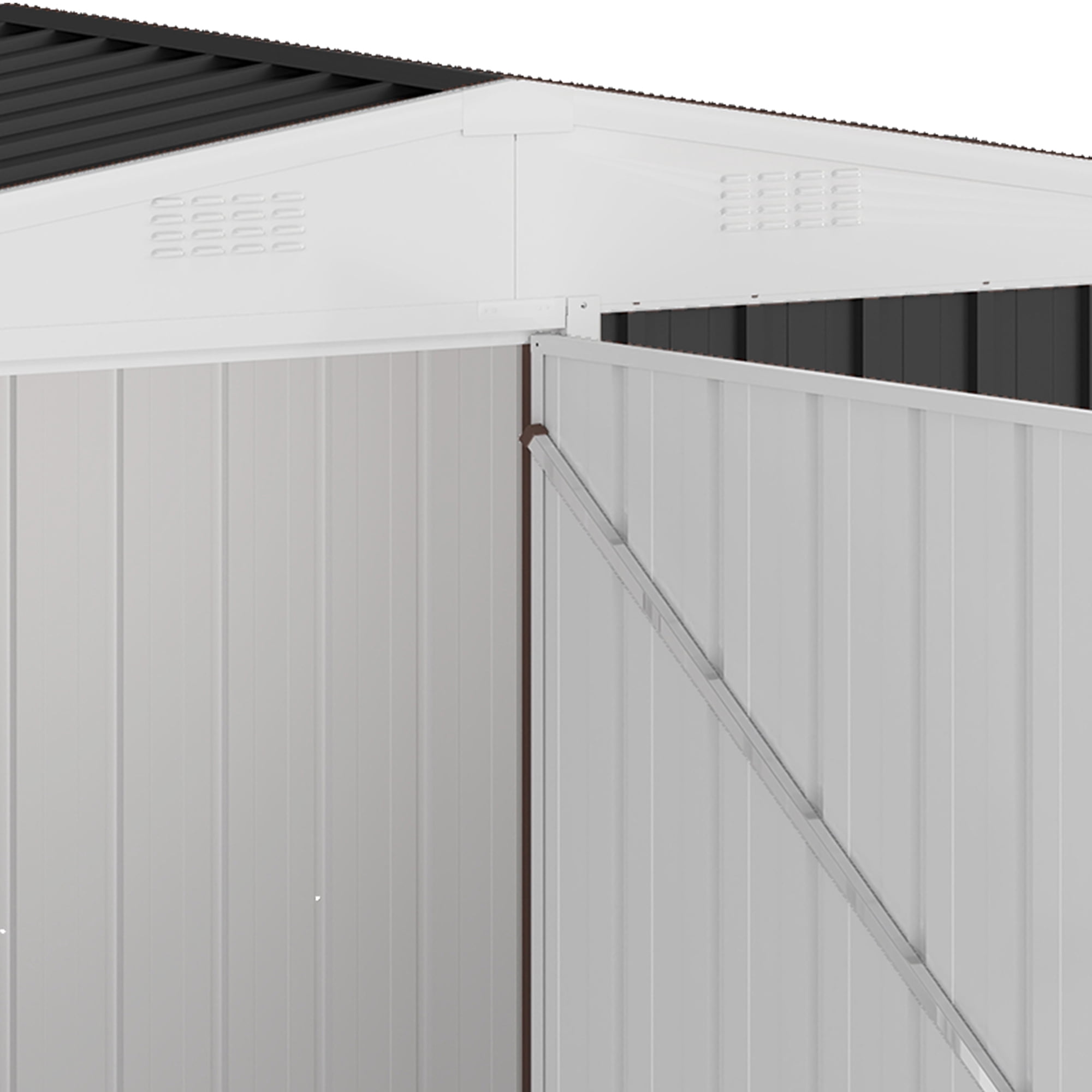 Uforic 8x4 FT Outdoor Metal Storage Shed with Shelves, Lockable Tool Cabinet for Garden (Black)