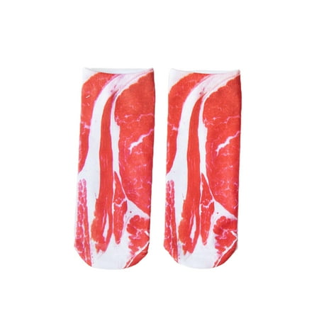 

JunDanmall Fashion Women 3D Streaky Pork Meat Print Breathable Soft Low Cut Ankle Socks