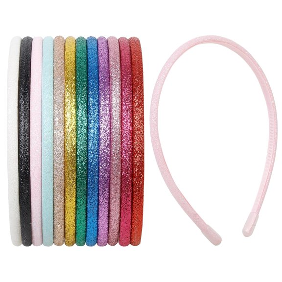 LinYooLi 12 Pieces 8mm Glitter Headbands for Women, Non Slip Elastic DIY Sparkle Hairbands for Girls Kids Teens Lady Soft Skinny Headband Cute Party Hair Accessories (Upgraded)
