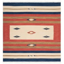 SAFAVIEH Montauk Benson Southwestern Cotton Area Rug, Blue/Red, 6' x 6' Square