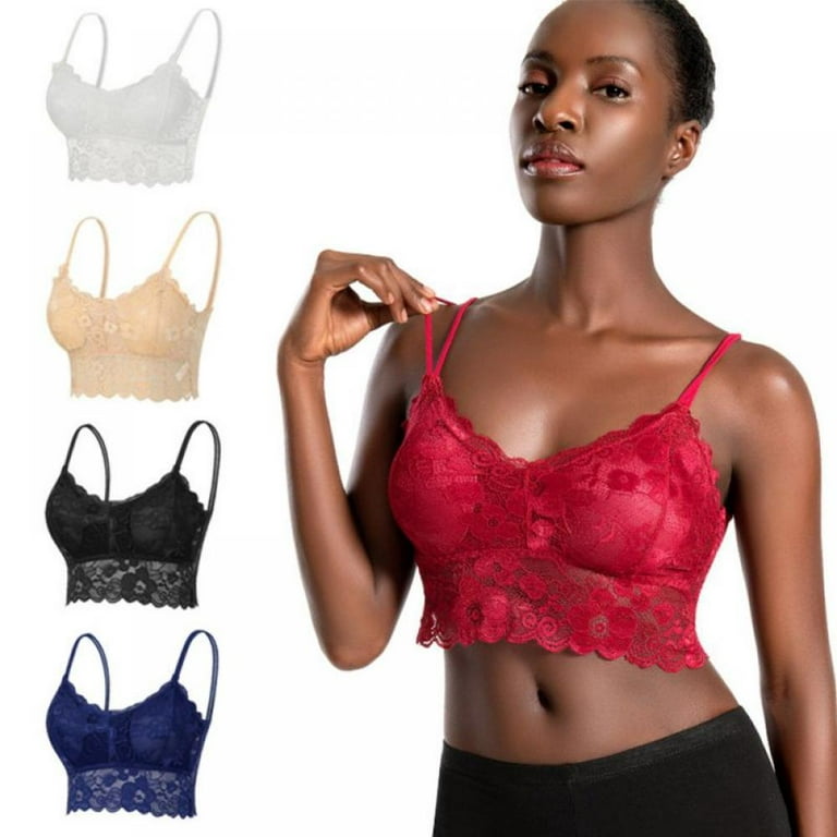 Xmarks 4 Packs Lace Camisole, Romantic Lace Bralettes V Neck Lace Half Cami  Bra Spaghetti Strap Crop Top With Pad for Women Girls 
