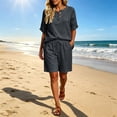 thumbnail image 2 of AHTJRT Plus Size Summer Sets for Women Cotton V Neck Short Sleeve Tops and Drawstring Shorts Casual Beachwear Vacation Travel Outfits Dark Gray S, 2 of 8