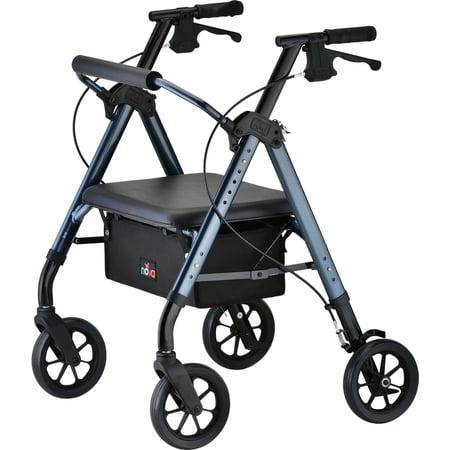 NOVA Star Heavy Duty Bariatric Rollator Walker with Extra Wide Padded Seat, 8" Wheels, Fold Lock Feature, Rolling Walker with Adjustable Seat Height & 450 lbs. Weight Capacity, Blue/Standard