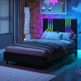 thumbnail image 2 of MUZZ RGB LED Full Size Platform Gaming Bed Frame, Hardwood Slat Support,PVC Upholstered Headboard, Black(Style 2), 2 of 16