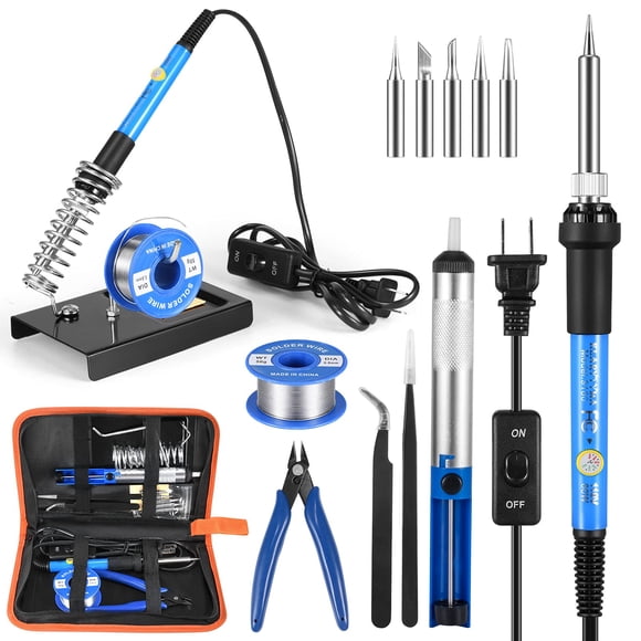 Soldering Iron Kit Electronics, 60W Soldering Welding Iron Tools with ON-Off Switch, 5pcs Soldering Iron Tips, Solder Sucker, Soldering Iro