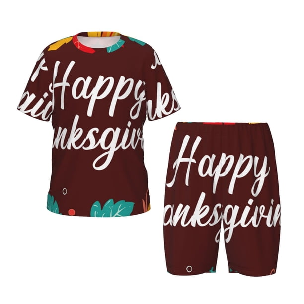 Balery Happy Thanksgiving Conjunto de Pijama Infantil de Manga Corta con Estampado – Ropa de Dormir de Algodón Suave-X-Large