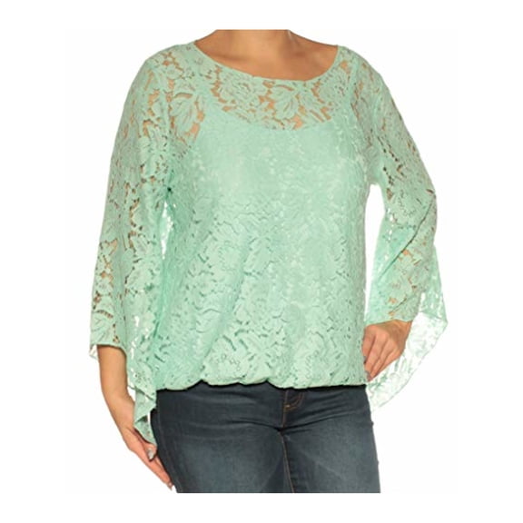 ALFANI Womens Aqua Bell Sleeve Boat Neck Casual Top Regular Size: L