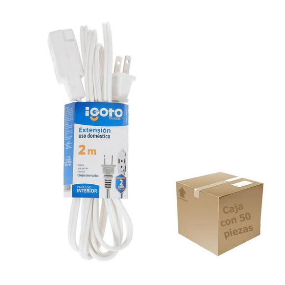 Extension Electrica Domestica 2m Blanca 2X16 Awg 50Pzs blanco 2m