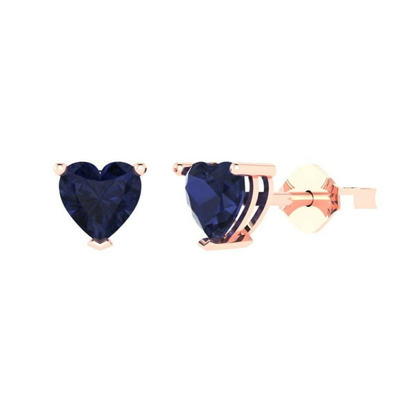 Clara Pucci 1.0 ct Brilliant Heart Cut Studs VVS1 Genuine Conflict free Blue Sapphire Solid 18K Pink Rose Gold Designer Everyday Earrings Push back