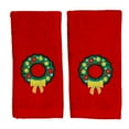 thumbnail image 2 of Serafina Home Luxury Christmas Towel Set: Cotton Terry Fingertip Towels, Traditional Green Wreath Gold Bow Design, Set of 2 (11" x 18" Inch), 2 of 9