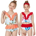 thumbnail image 4 of WOLLED 2-12 Years Baby Girls Split Ruffled Swimsuit Kids Toddler Summer Sleeveless Bathing Suit Plaid Bikini Swimwear 2PCS Sun Protection Tankini Bikini, 4 of 9