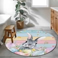 thumbnail image 4 of Easter 3ft Area Rug, Spring Bunny Eggs Flowers Colorful Wooden Grain Washable Non-Slip Small Round Rugs for Entryway Bedroom Kitchen, Soft Circle Carpet for Dining Room, Playroom Nursery Rug, 4 of 9