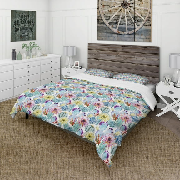 Designart 'Blossoming Cactus with Tropical Flower' Floral Duvet Cover Set