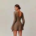 thumbnail image 2 of Feekit Women's Long Sleeve Tennis Golf Dress with Built-in Shorts High Stretch Athletic Workout Romper Skort Dress with Thumb Holes, 2 of 8