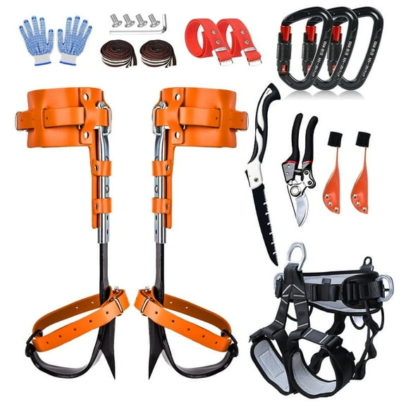 Tree Climbing Gear，Tree Climbing Spikes, Tree Climbing Gear with Adjustable Climbing Straps and Steel Core Flip Line, Rock Climbing Kit with Triple Lock Lanyard Adjuster