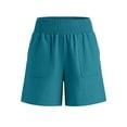 thumbnail image 4 of Linen Shorts Women Elastic Smocked Waist Patch Pocket Breathable Summer Casual Bottoms Blue XL, 4 of 6