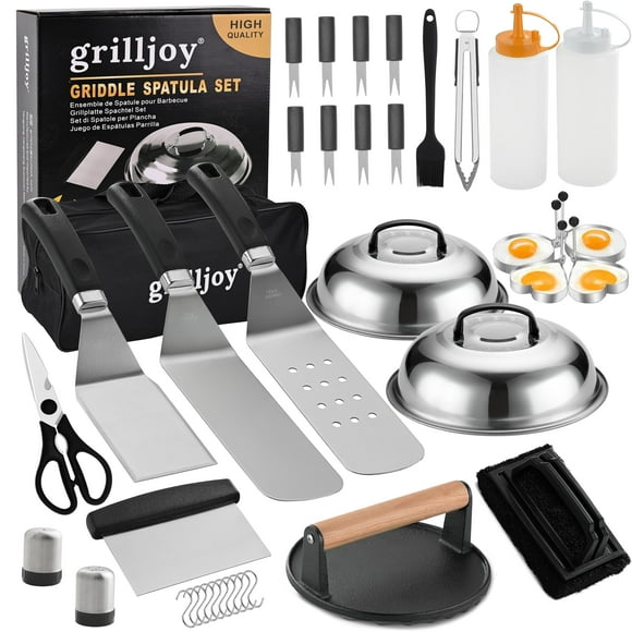 Kit de accesorios para plancha grilljoy de 38 piezas con prensa para hamburguesas