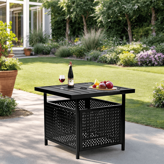 SOLAURA Outdoor Bistro Side Table Patio Metal Umbrella Base Stand with 1.57" Umbrella Hole, Black