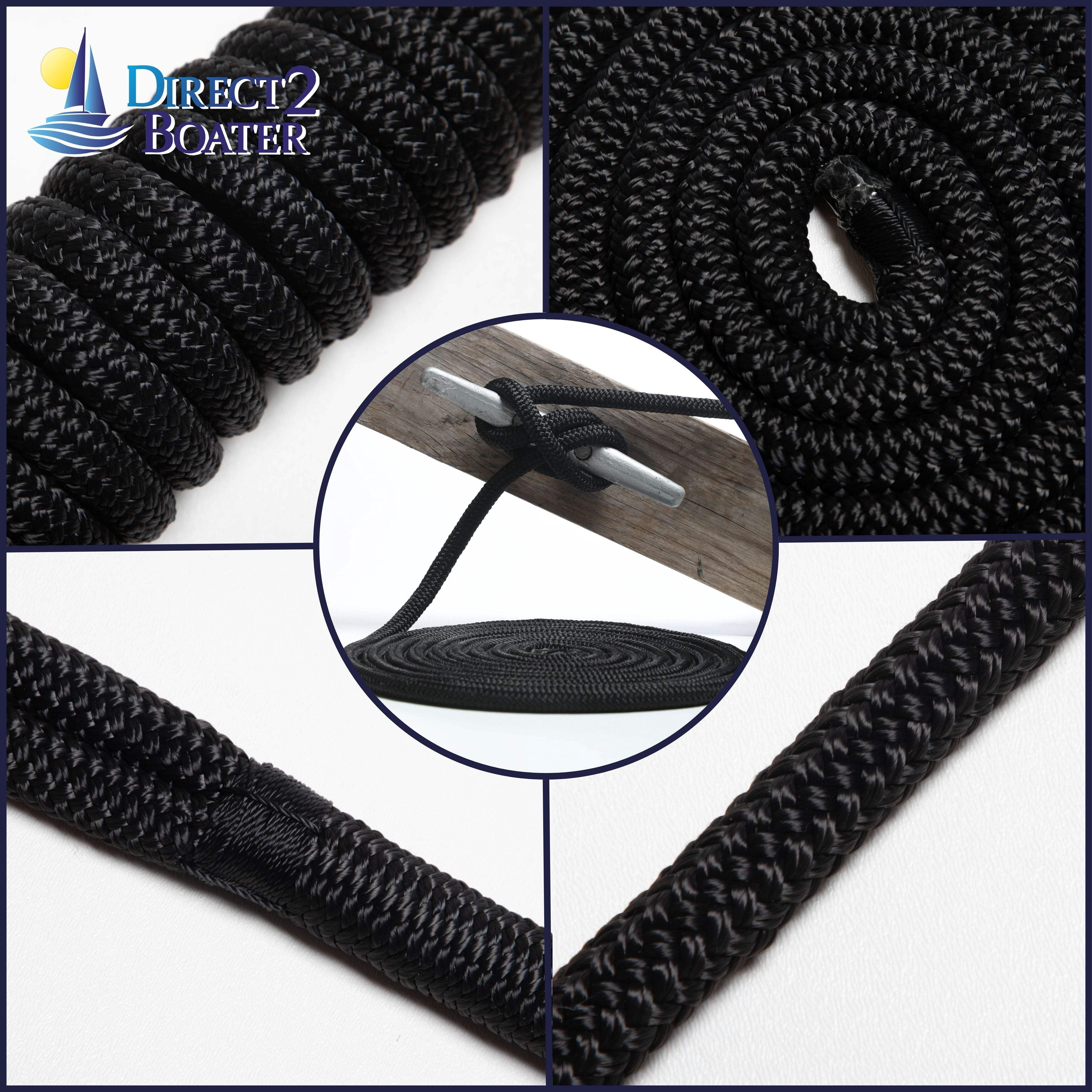 3/4" X 10' Double Braid Nylon Dock Line With 15" Loop - Black Marine Rope