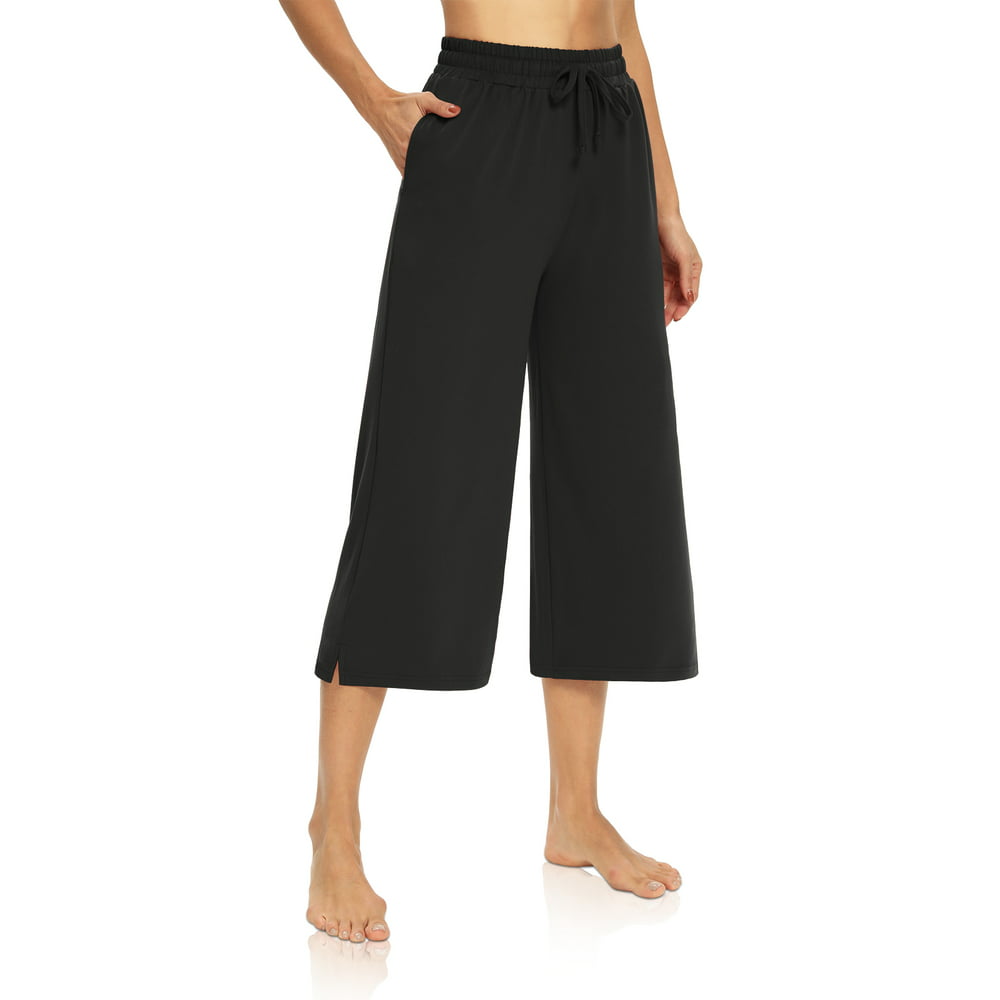 UEU Womens Capri Yoga Pants Wide Leg Drawstring Loose Comfy Lounge