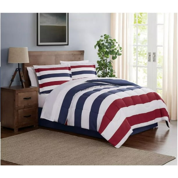 Patriotic America Red, White & Blue Nautical Stripes Queen Comforter