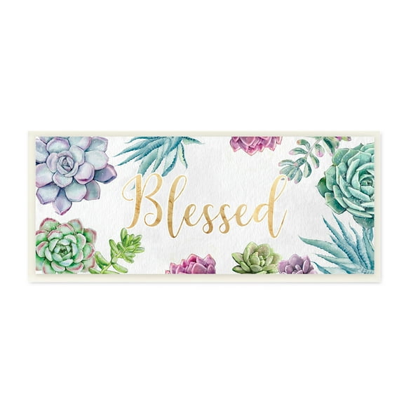 Stupell Industries Chic Blessed Expression Purple Succulent Greenery Botanical & Floral Painting Unframed Art Print Wall Art, 7 x 17