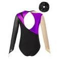 thumbnail image 2 of Alvivi Kids Girls Gymnastics Leotard Shiny Rhinestone Long Sleeve Ballet Dance Bodysuit with Hair Band Purple&Black 12, 2 of 5
