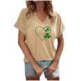 thumbnail image 1 of KIHOUT Nouveau T-Shirt Graphique pour Femmes, Col en V Imprimé Vert, Manches Courtes, Mode Chanceuse, Taille P-2TG, 1 of 4