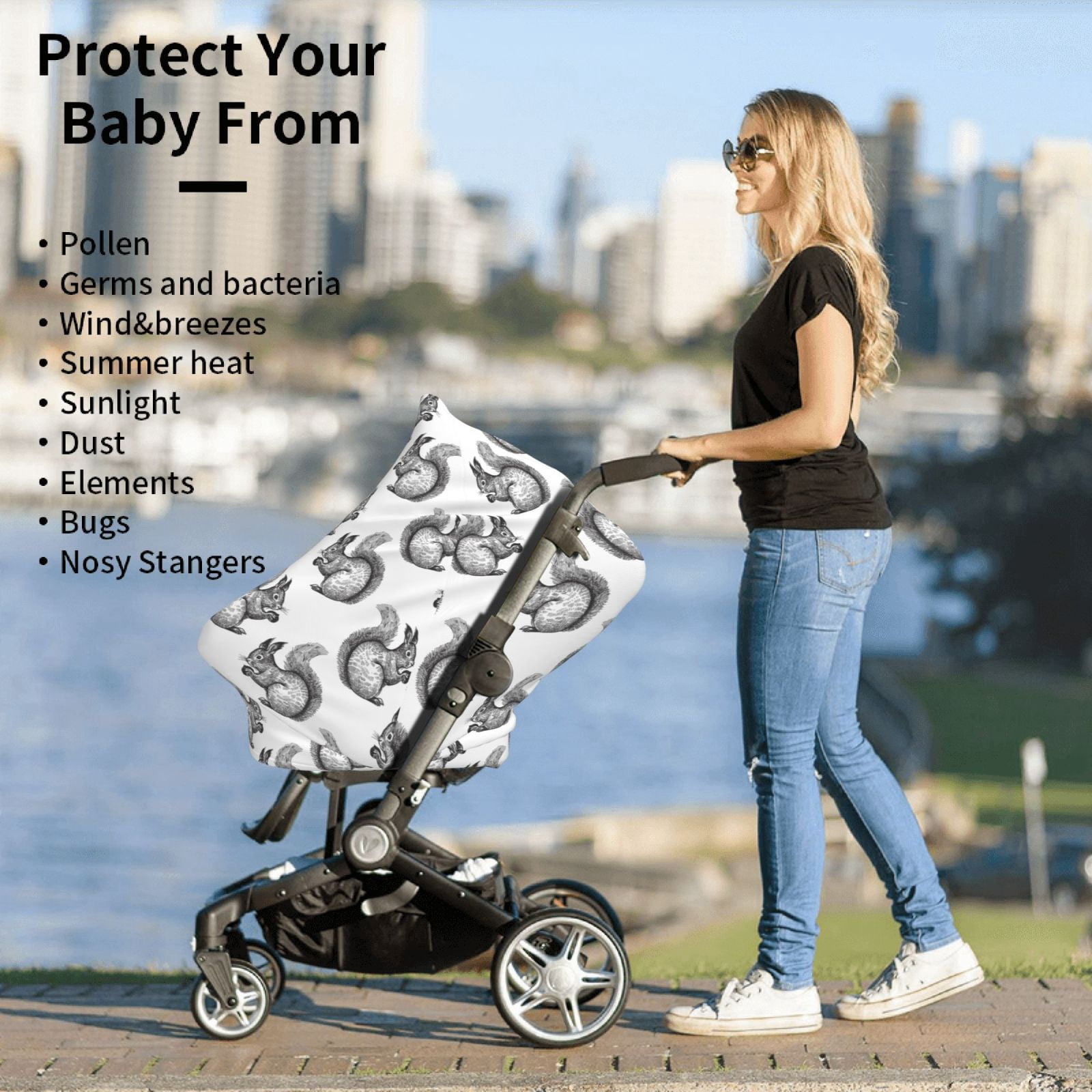 Fotbe Black Squirrel Pattern Car Seat Covers for Babies, Nursing Breastfeeding Cover Infant Carseat Canopy, Soft Stretchy Carrier Cover