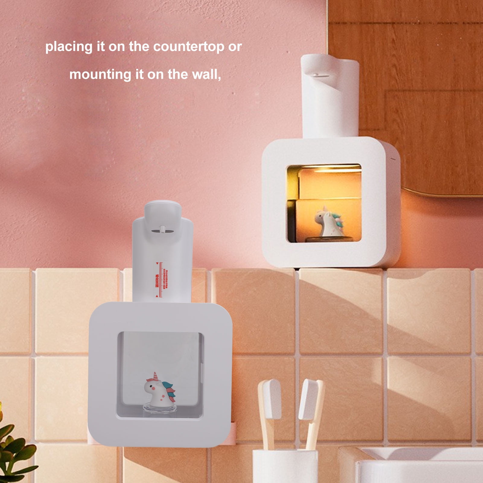 Suodoka Automatic Foaming Soap Dispenser Touchless Motion Sensor 3 Levels Adjustable Countertop & Wall Mounted 1200mAh Rechargeable Hand Washer for Kitchen Bathroom Hotel, White (8.27in / 21cm)