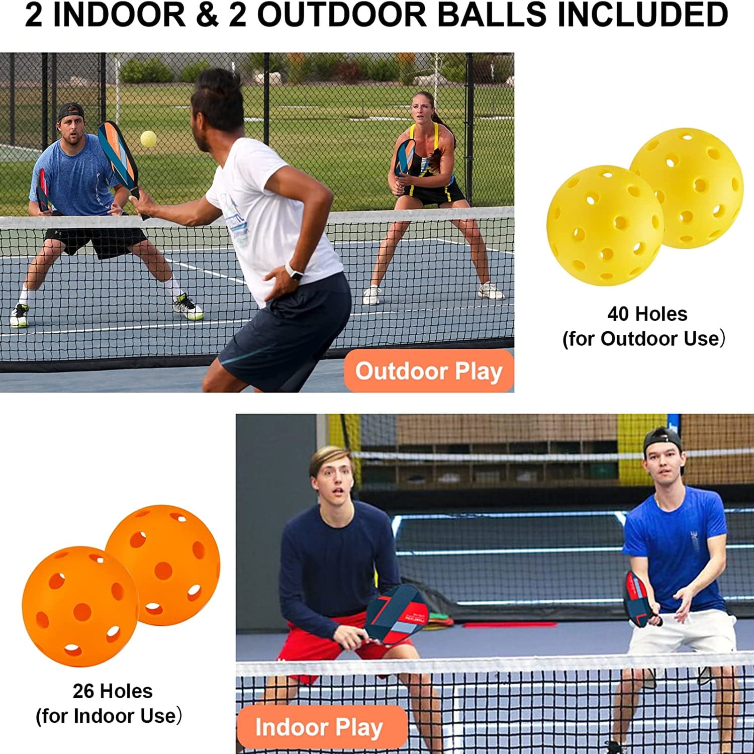 BEIVES Fiberglass Pickleball Paddle Set - 4-Player Kit w/ 4 Balls & Carry Bag - Lightweight Indoor/Outdoor