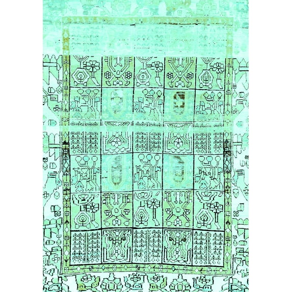 Ahgly Company Machine Washable Indoor Rectangle Abstract Turquoise Blue Modern Area Rugs, 7' x 10'