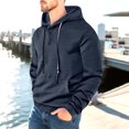 thumbnail image 2 of Men Jacquard Snap Button Collar Pullover Hoodie Slim Fit Thermal Textured Knitted Waffleknit Hooded Sweater, 2 of 4