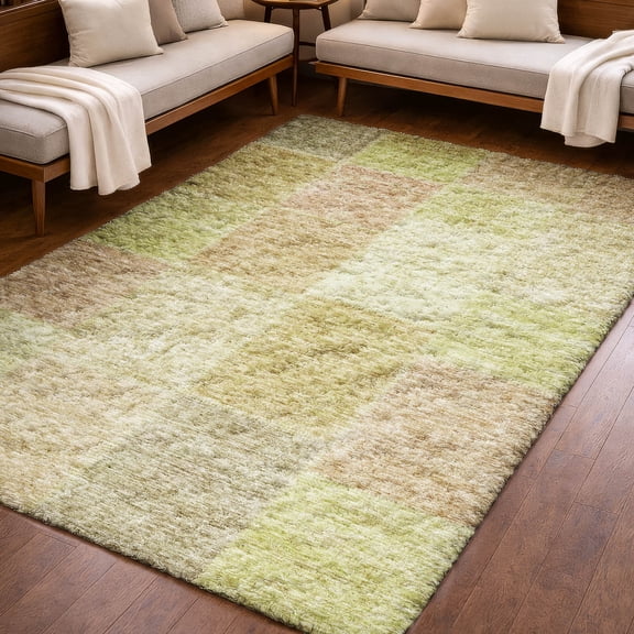 Addison Rugs Dream Shag Premium Machine Washable Transitional Patchwork Aloe Rectangle Rug, 10' x 14'