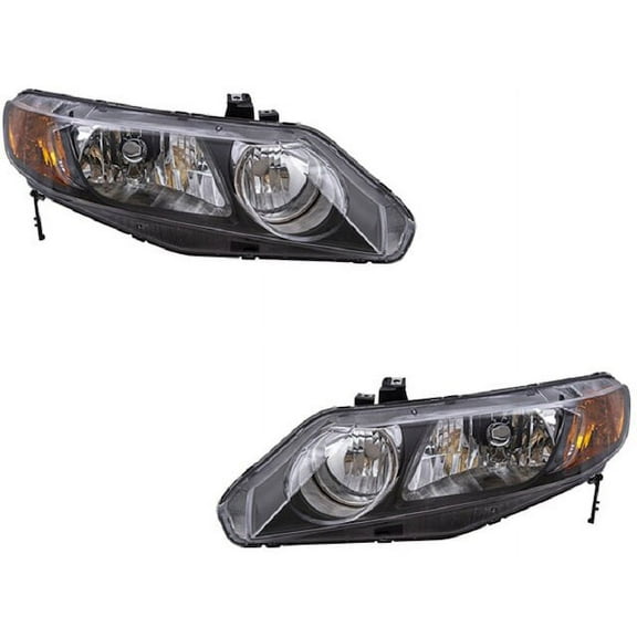 Halogen Headlight Assembly Set of 2 - Compatible with 2006 - 2008 Honda Civic Sedan 4-Door 2007