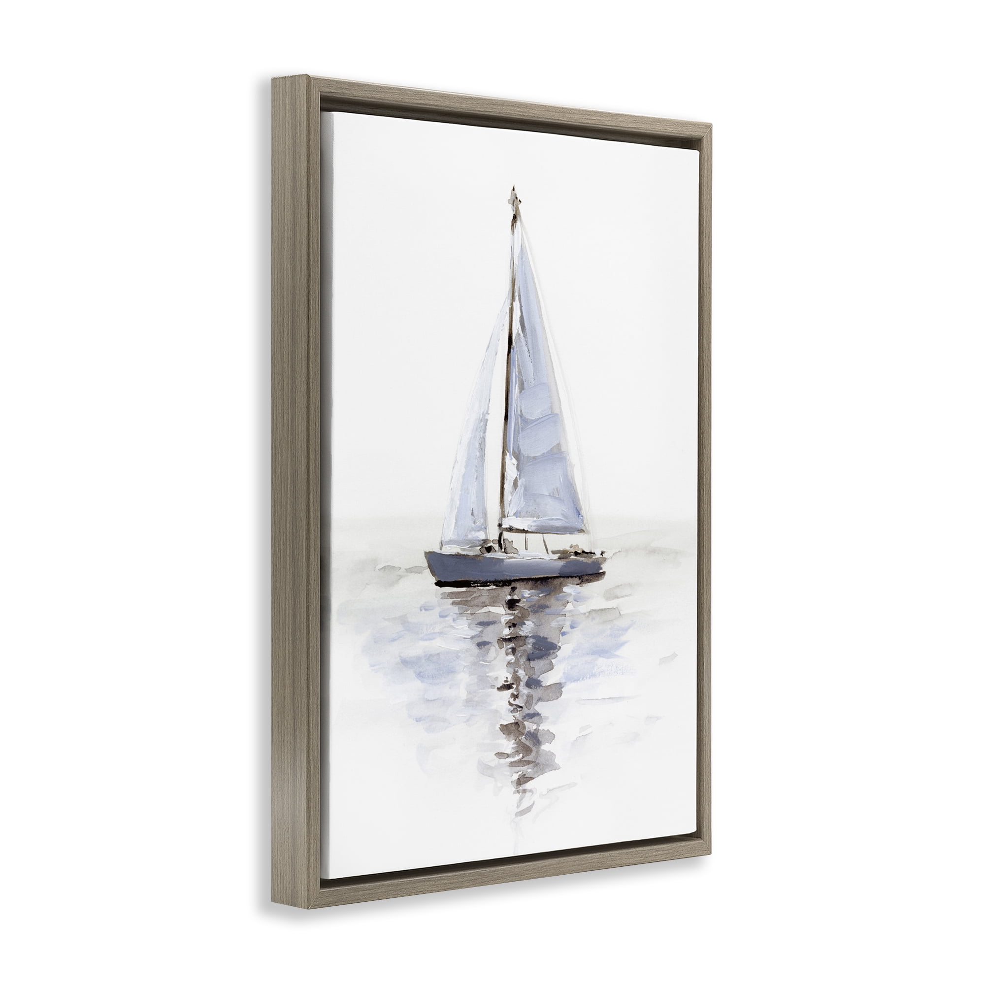 Stupell Industries Minimal Sailboat Reflection Transportation Painting Brown Floater Framed Canvas Art Print Wall Art, 21 x 31