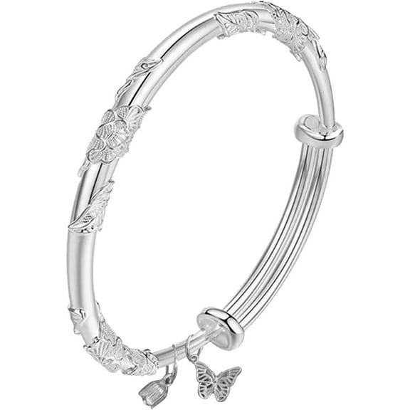 Fashion Adjustable 925 Sterling Silver Bracelets for Women 2025 Simple Bangle Jewelry Bangles With Floral Butterfly Bell Decoration for Valentine Mothers Day Gift