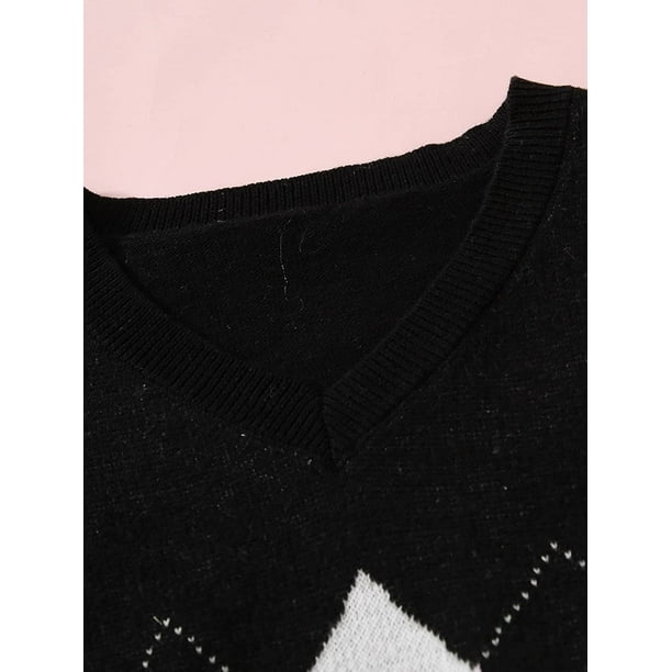 Milumia Girl's Casual Argyle Plaid Sweater Vest Round Neck Sleeveless Crop  Top 