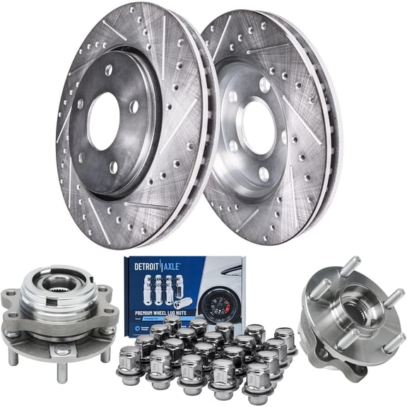 Detroit Axle - Front Drilled & Slotted Brake Rotors   Wheel Hub Bearings   20pc Wheel Lug Nuts Replacement for 2007-2018 Nissan Altima - 24pc Set