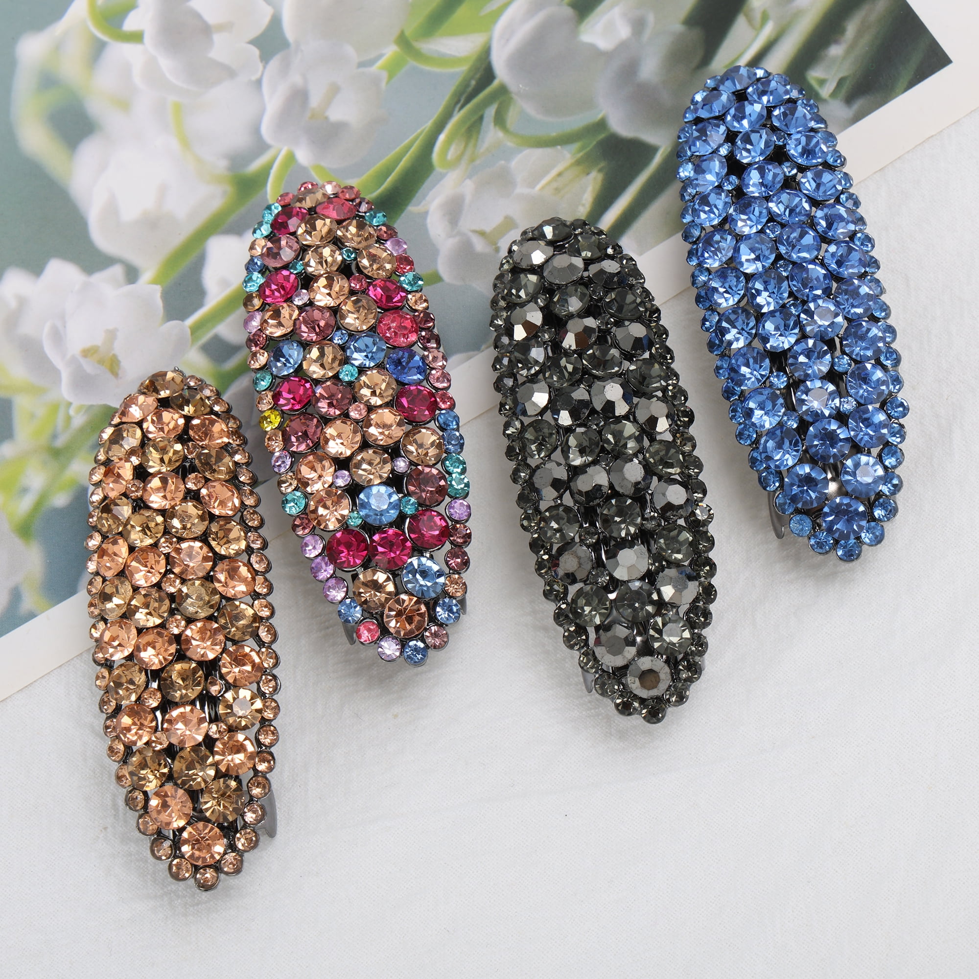 Unique Bargains Oval Rhinestone Hair Barrette All Styles Blue