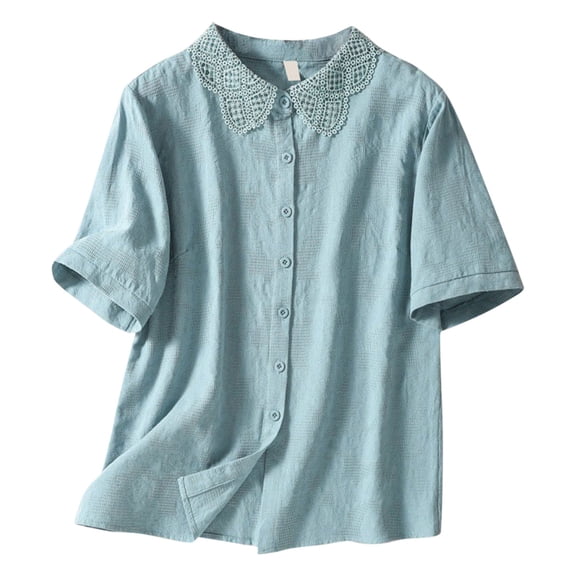 JJHGVB Lightweight Sweatshirts for Women Beach Casual Comfort Baggy Shirts Cotton Linen Shirts Cotton Summer Tops Going Out Tops Office Work Tops Casual Basic Tee Cute Shirts Soft Blue L